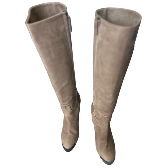 NWOT FURLA Tall Platform Nubuck Boots Beige with Black Size 39 or 8.5 main image 1